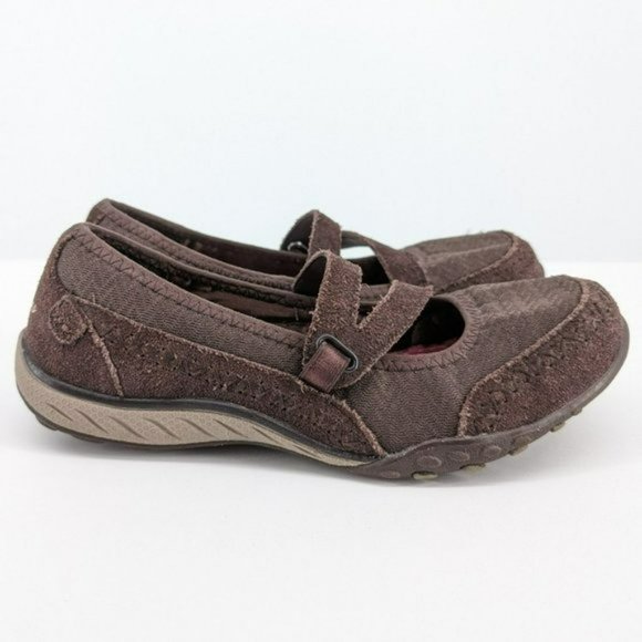 Skechers Relaxed Fit Strappy Shoe 7 Brown Suede Breathe Easy Stretch Memory Foam - Picture 6 of 13